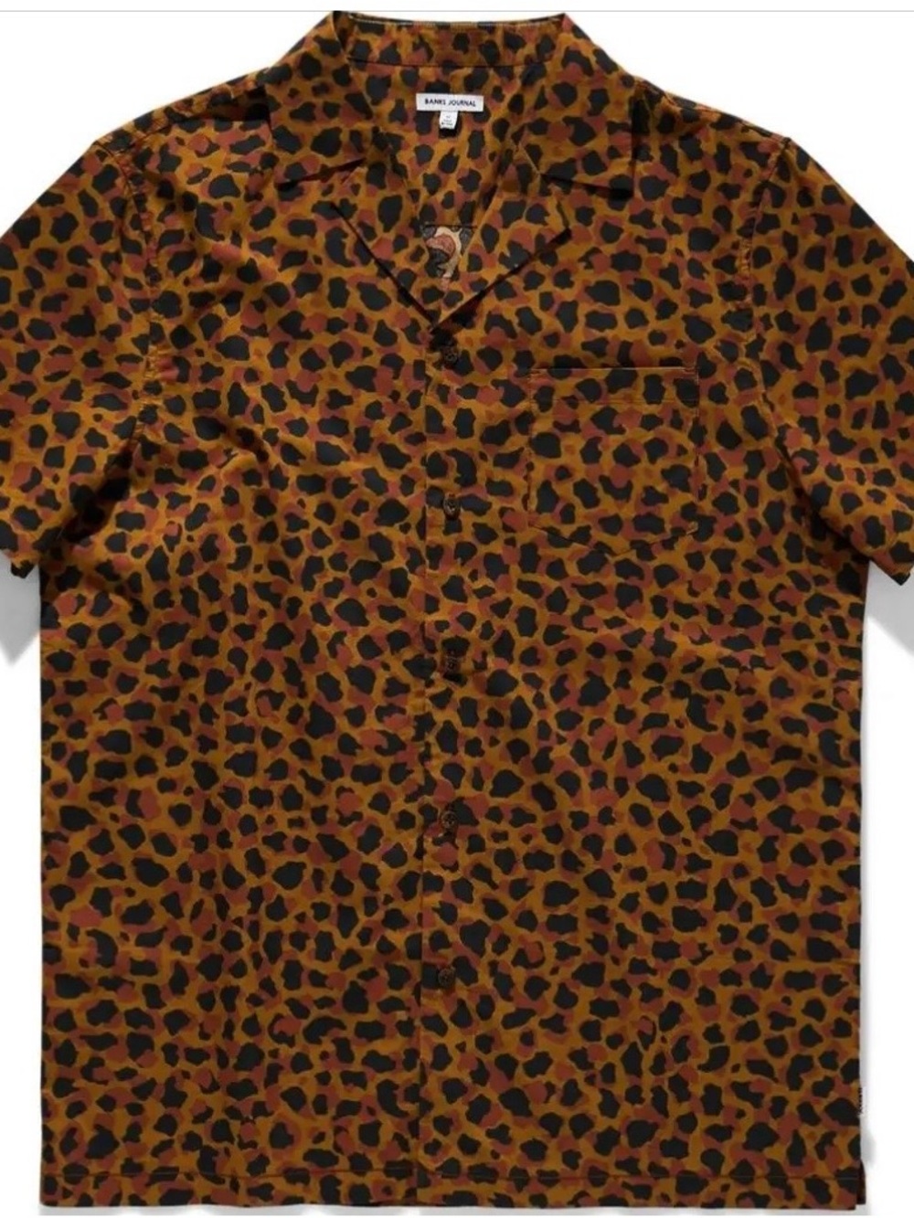 Men's Leopard Print Short-Sleeve Button-Down Shirt - Brown